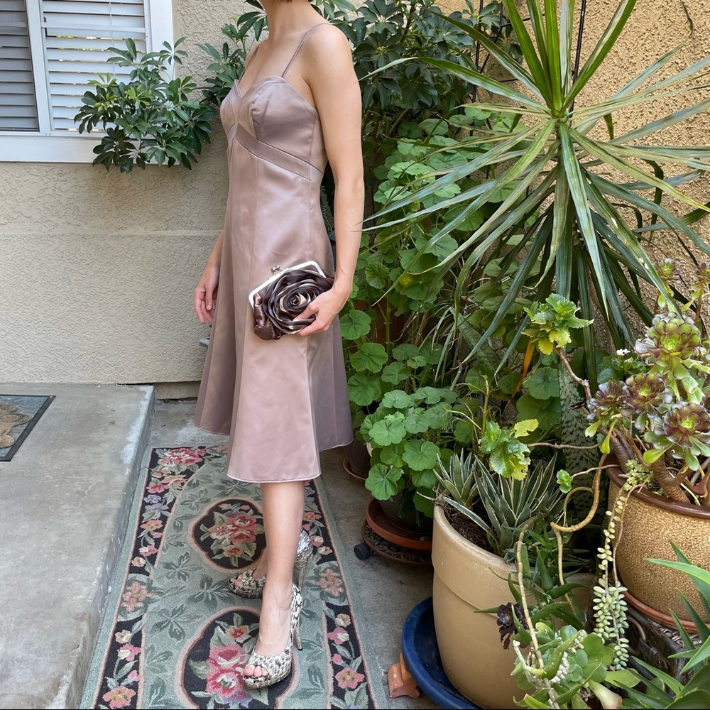 New champagne color Badgley Mischka midi satin dress